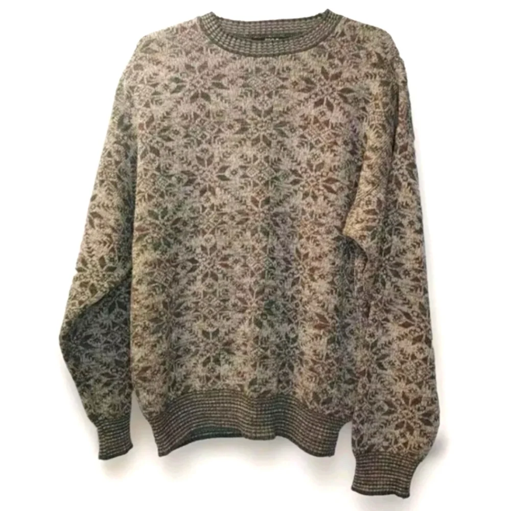 Vtg TSR USA Holiday Sweater Men Large Green Marbled Knit Colorful Ski Geometric